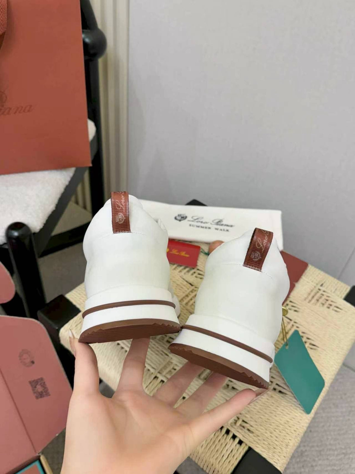 Loro Piana White and Gray Low-Top Sneakers — back