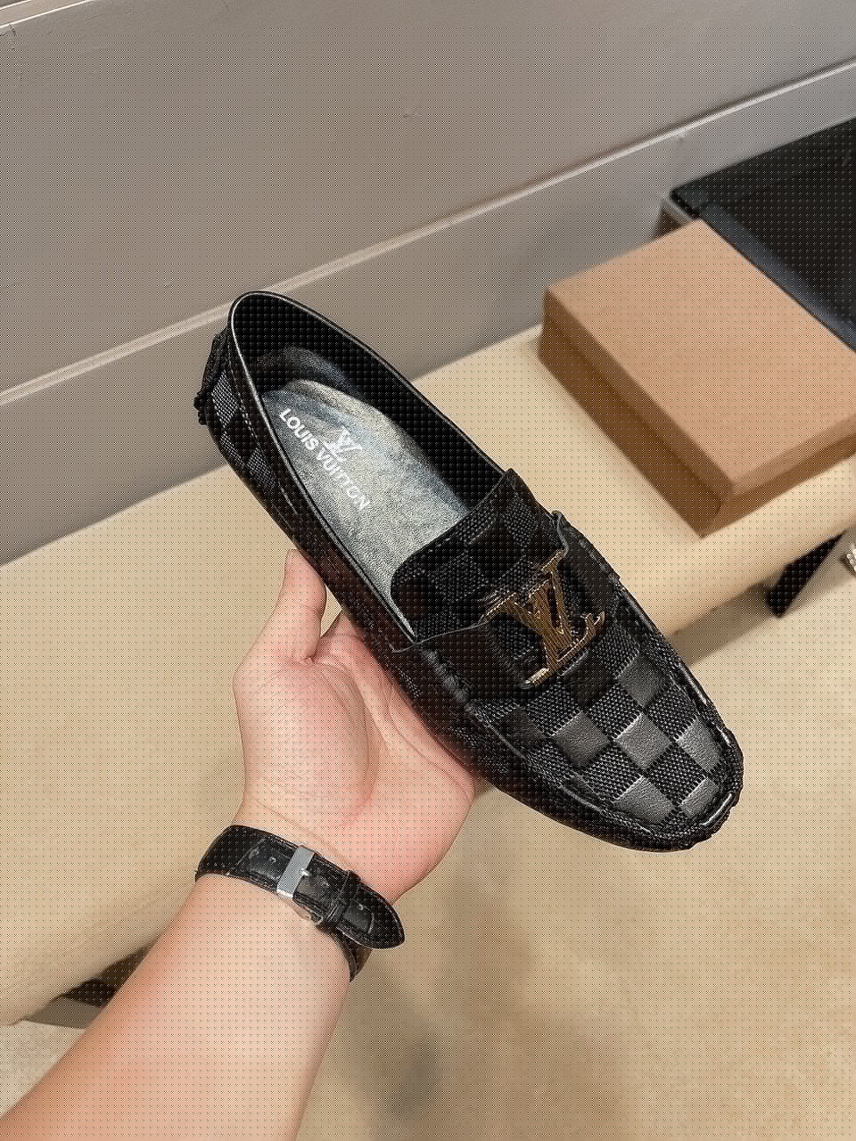 Louis Vuitton Checker-Woven Buckle Loafers — front