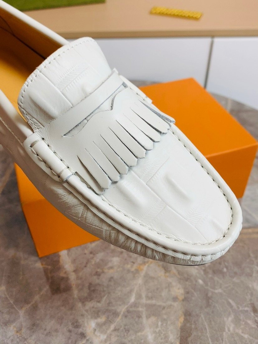 Men's White Fringe Loafers — detail