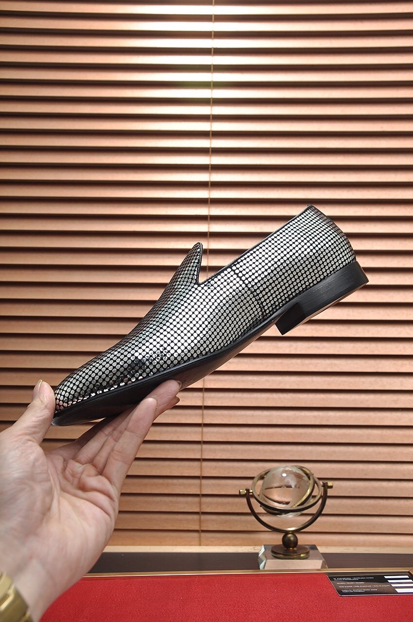 Versace Silver and Black Pattern Loafers — model