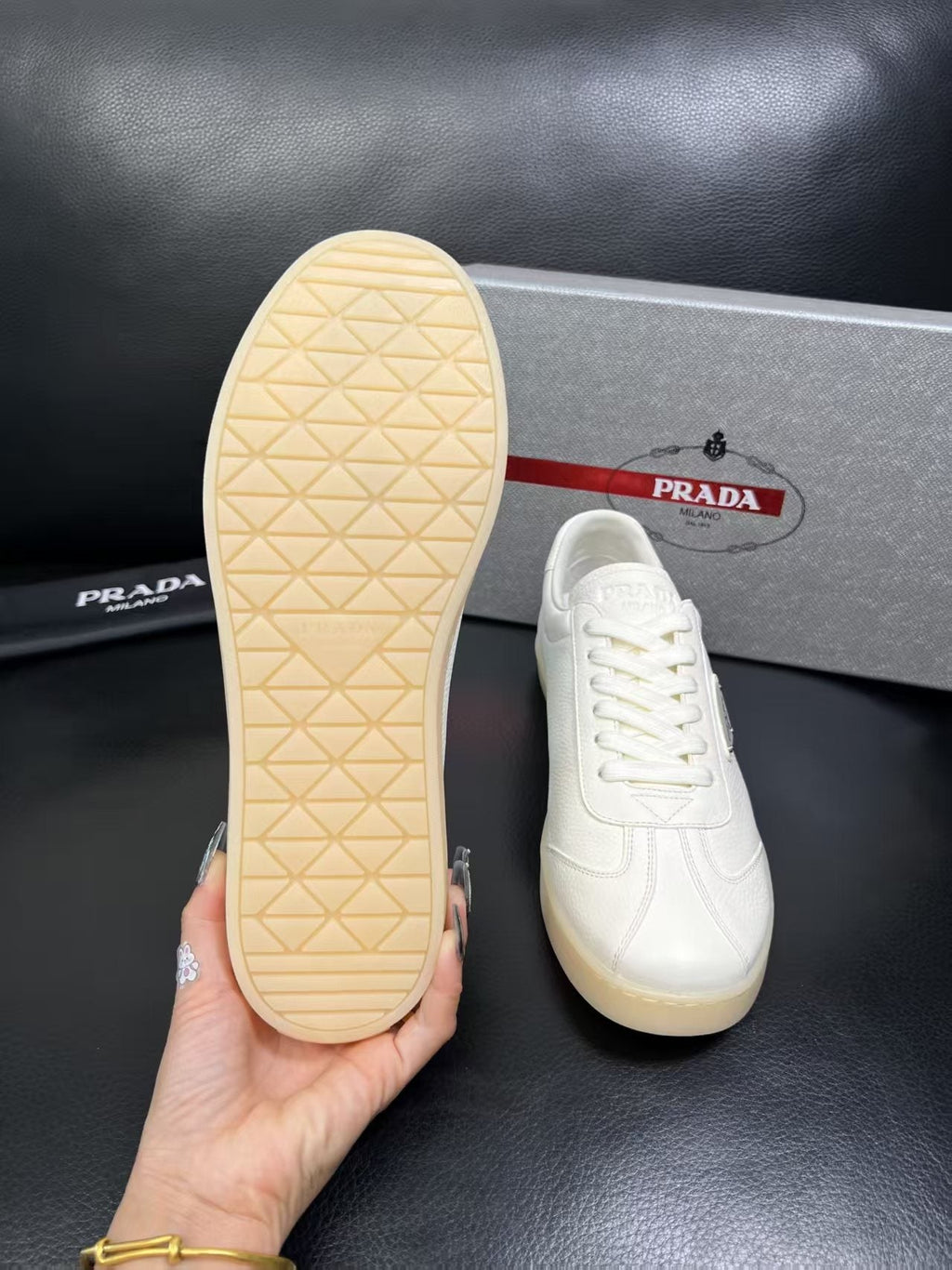 Prada Triangle Logo Low-Top Sneakers — detail