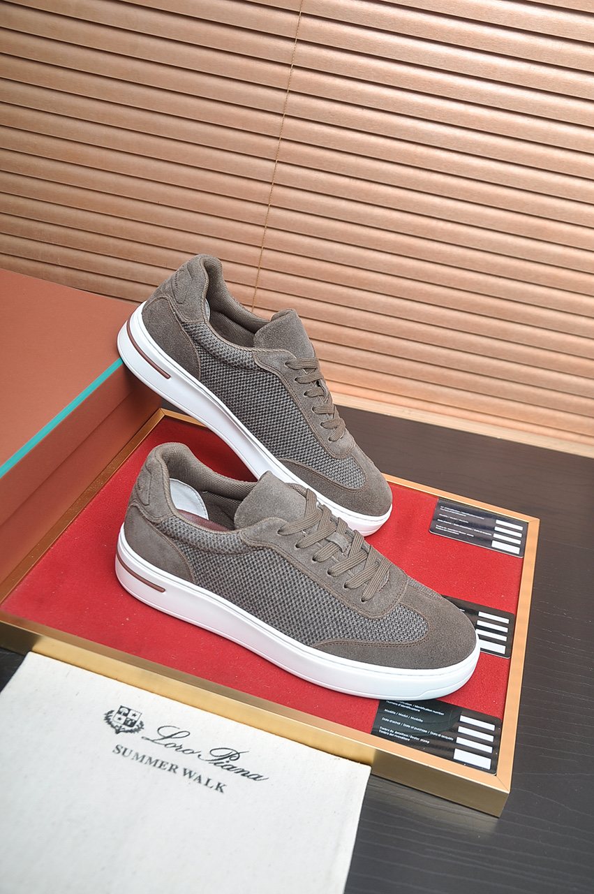 微商相册测试鞋子-Loro Piana Textured Lace-Up Sneakers — front