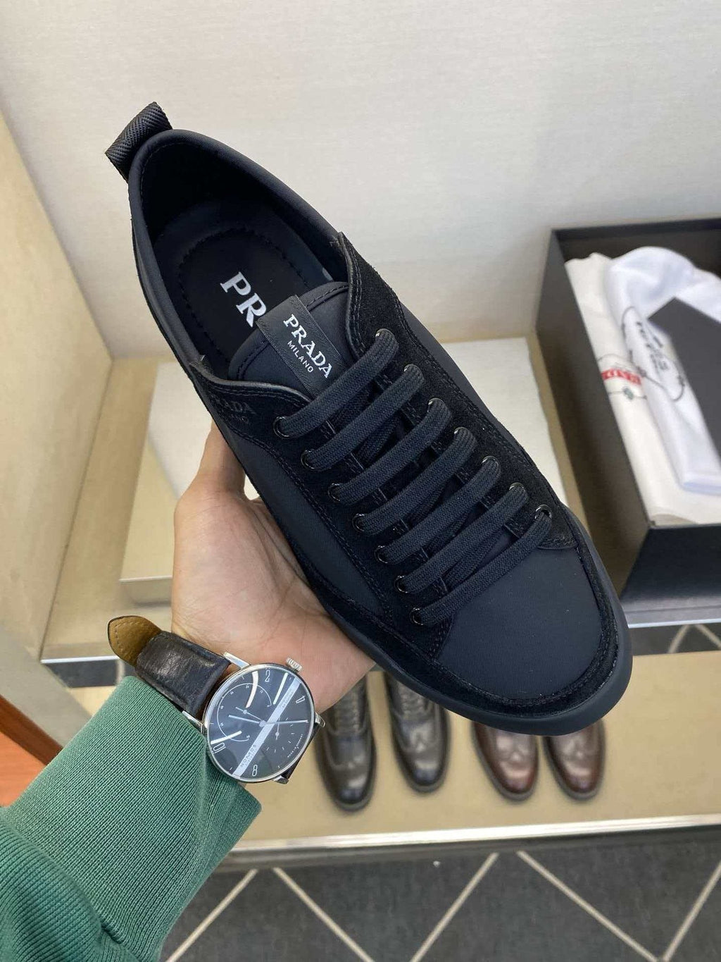 Prada Low-Top Leather Sneakers — back