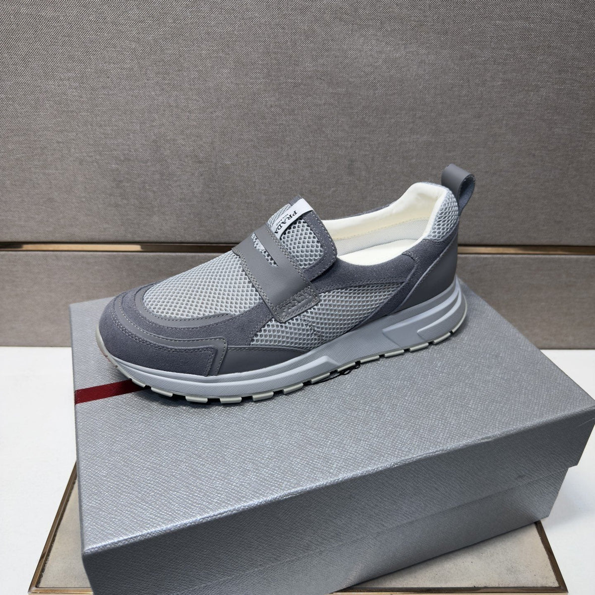 Prada Dark Navy Mesh Slip-On Sneakers — side
