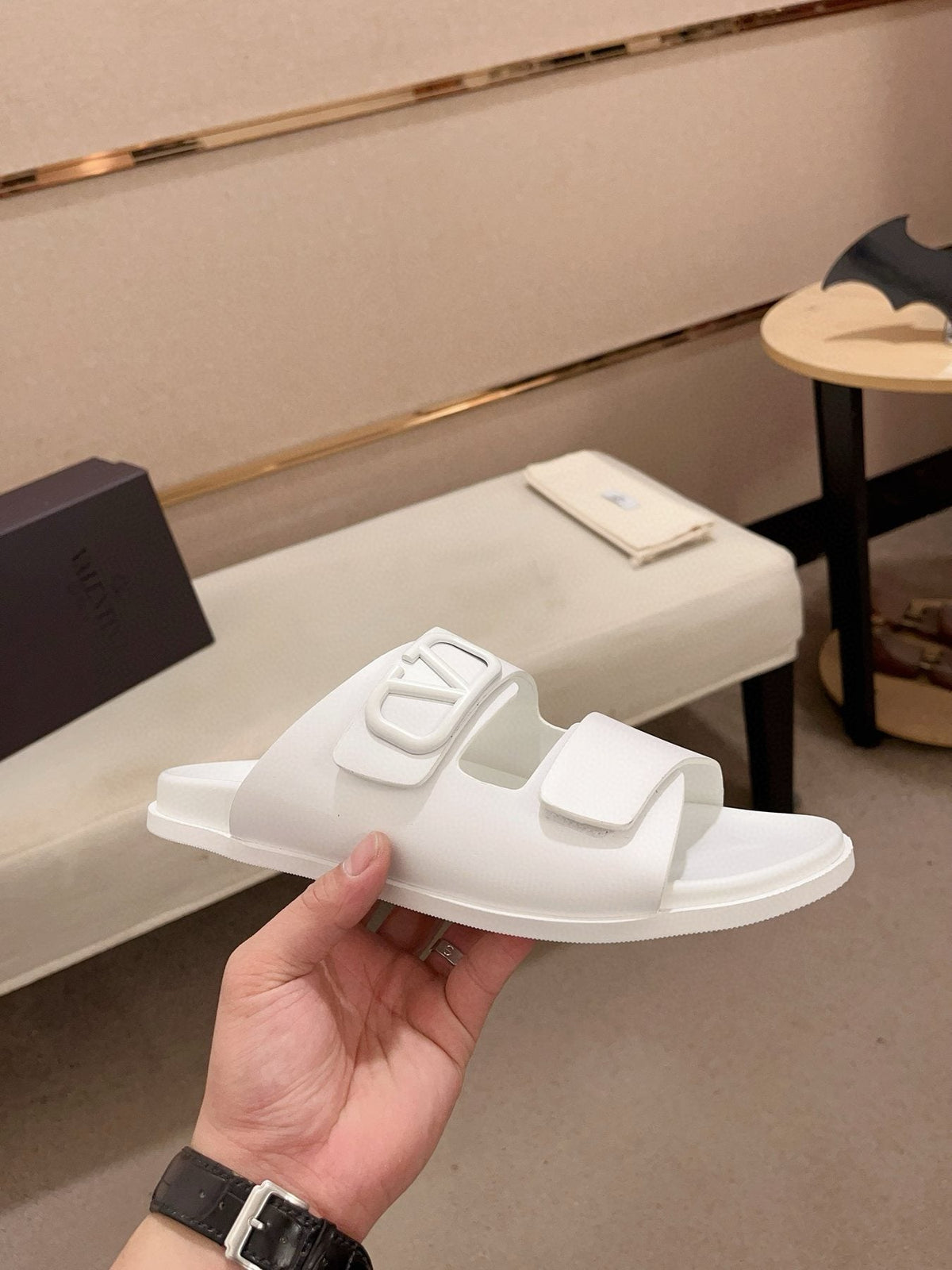 Valentino V Logo Slide Sandals — side
