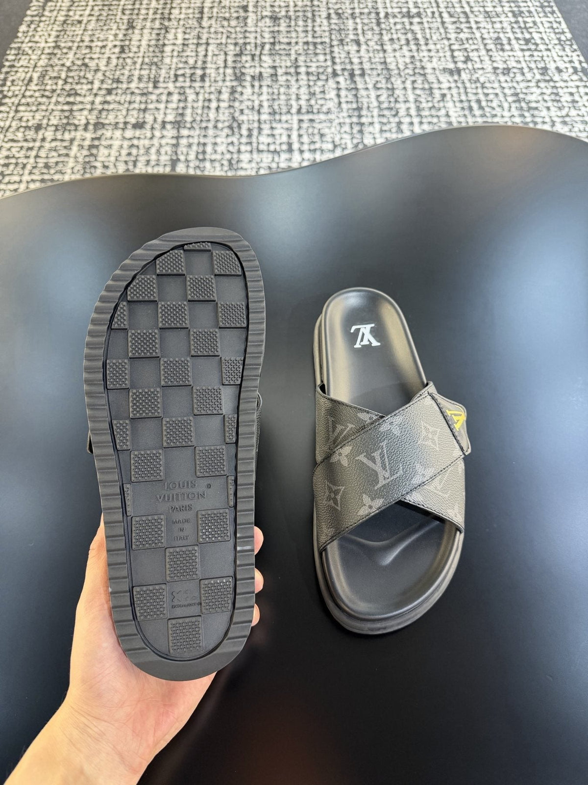 Louis Vuitton Monogram Cross-Strap Slide Sandals — side