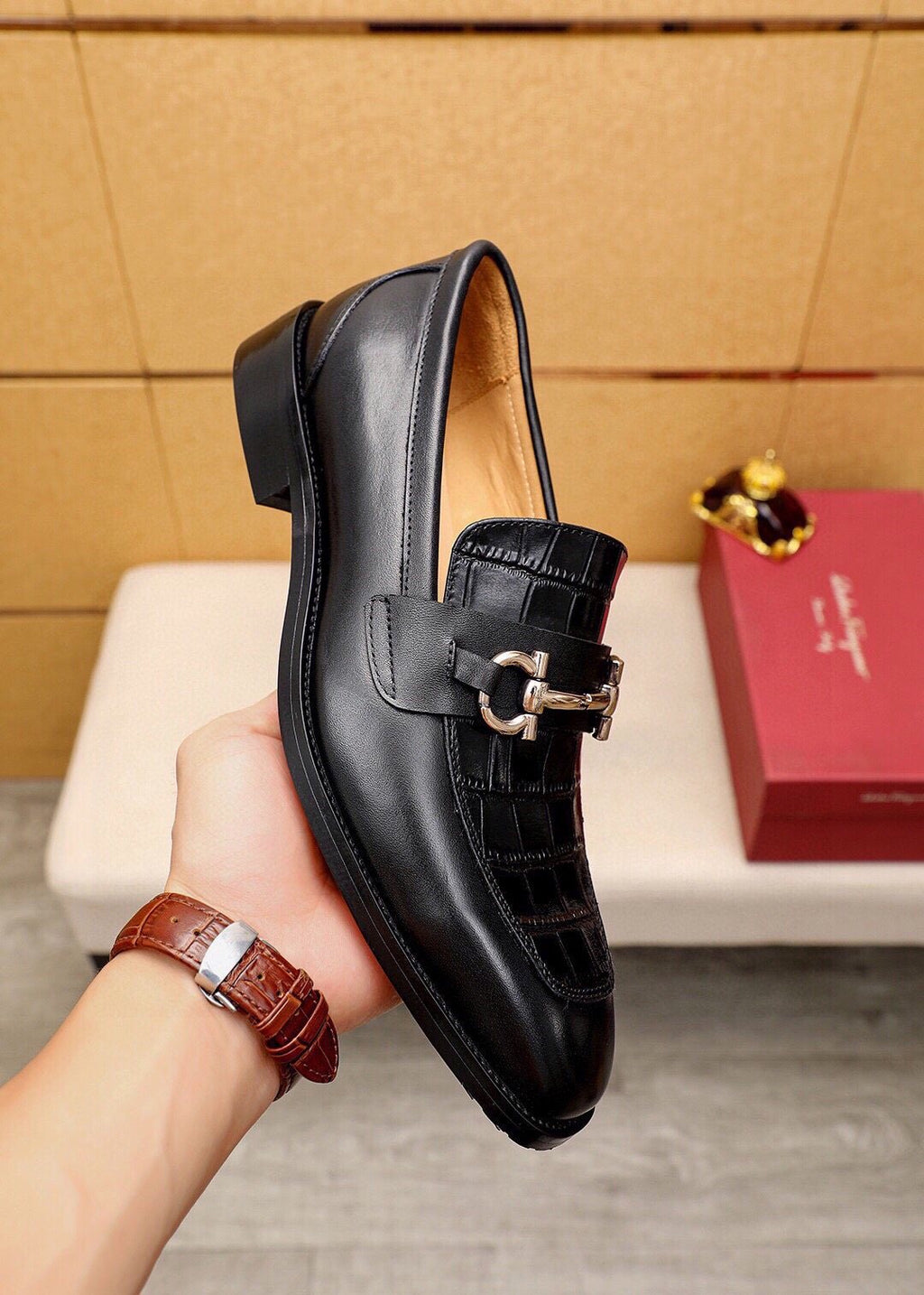 Ferragamo Embossed Bit Loafers — model