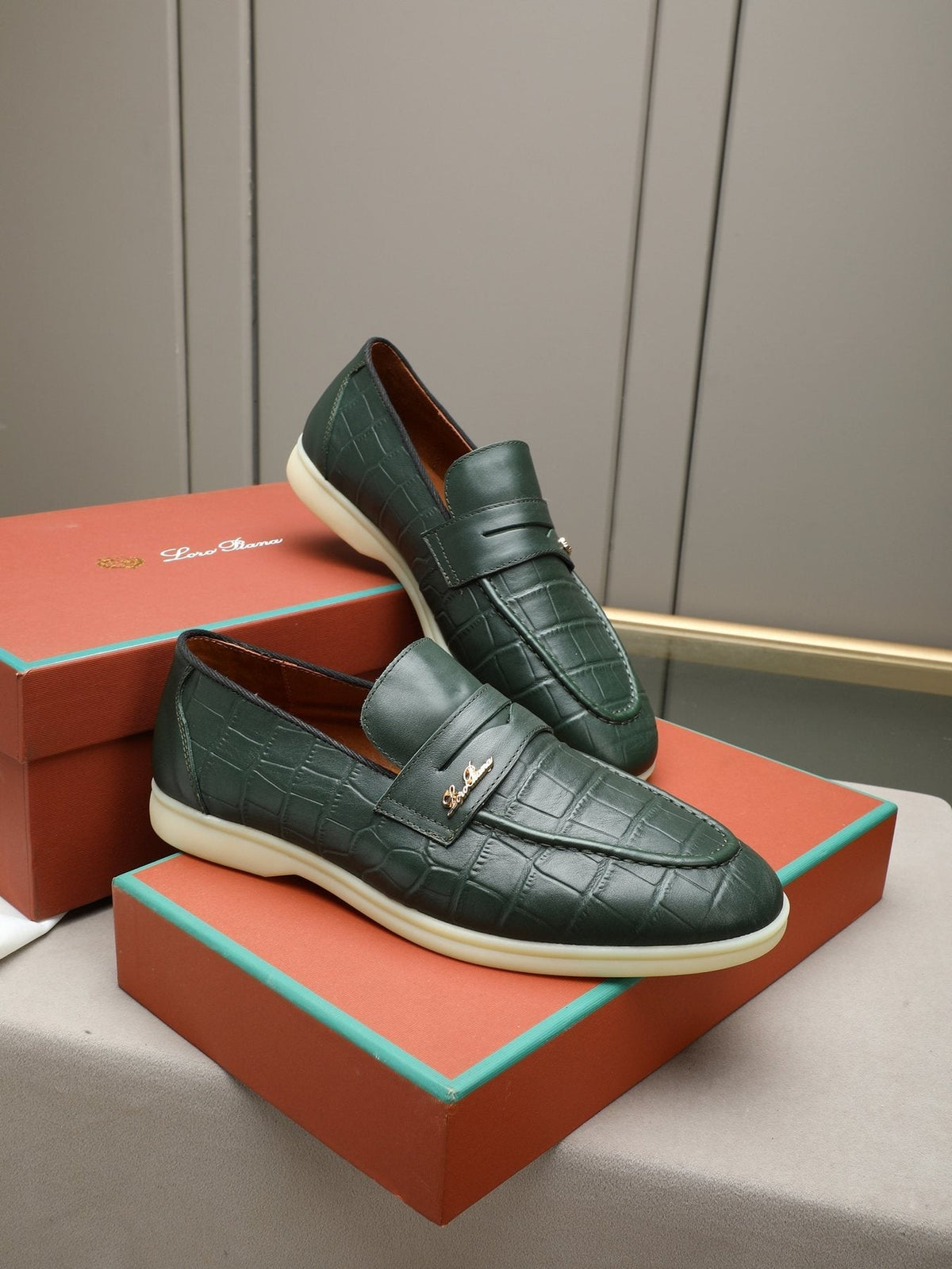 Loro Piana Crocodile-Embossed Loafers — front